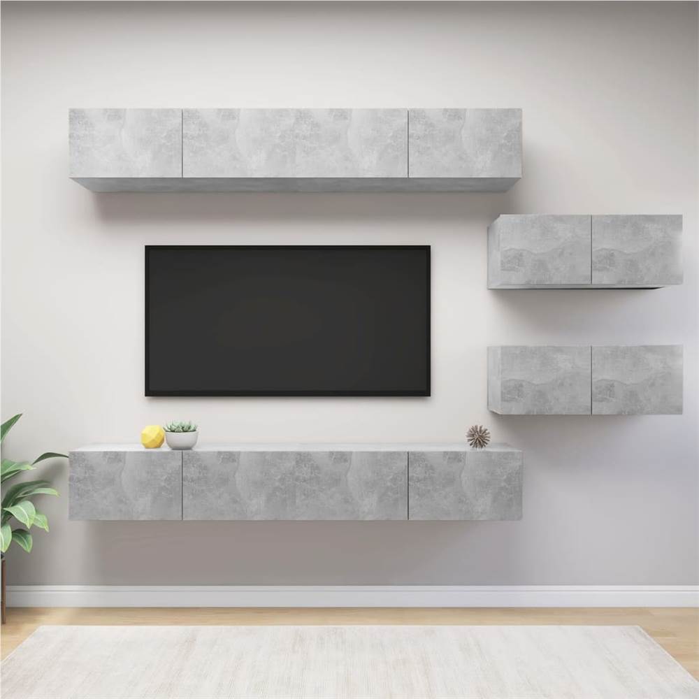 

6 Piece TV Cabinet Set Concrete Grey Chipboard