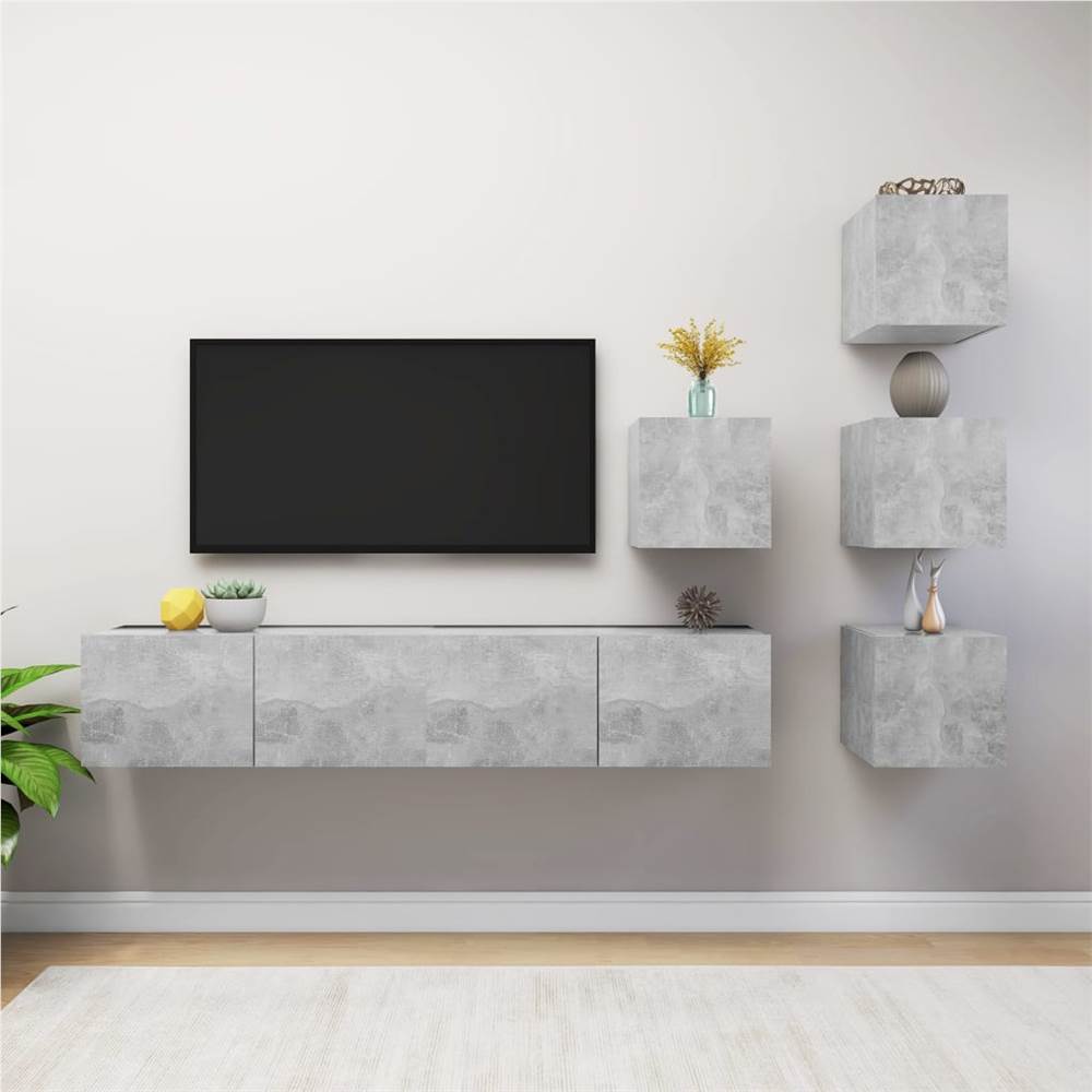 

6 Piece TV Cabinet Set Concrete Grey Chipboard