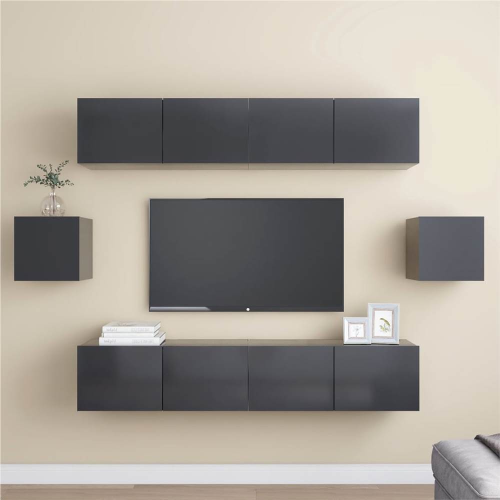 

6 Piece TV Cabinet Set Grey Chipboard