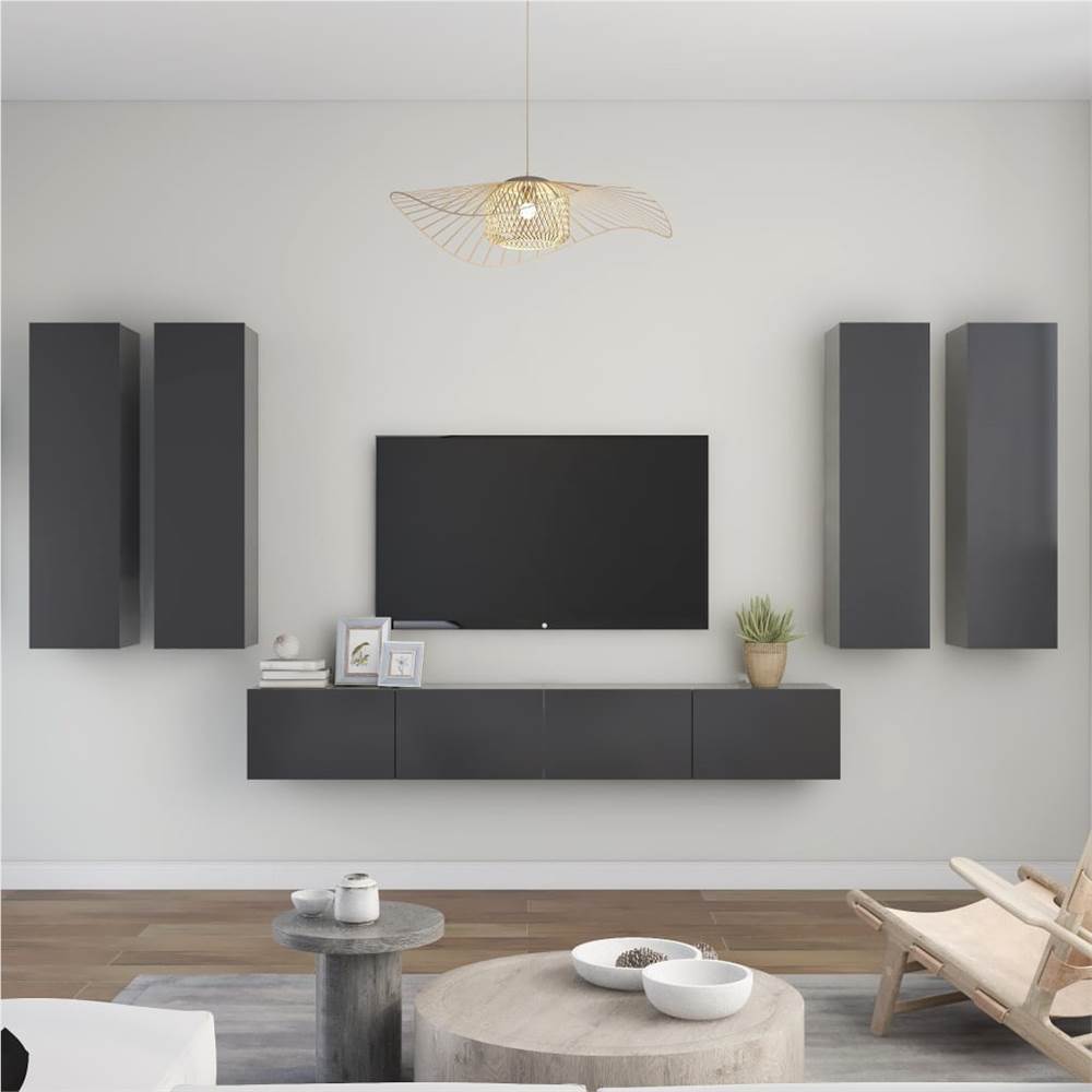 

6 Piece TV Cabinet Set Grey Chipboard