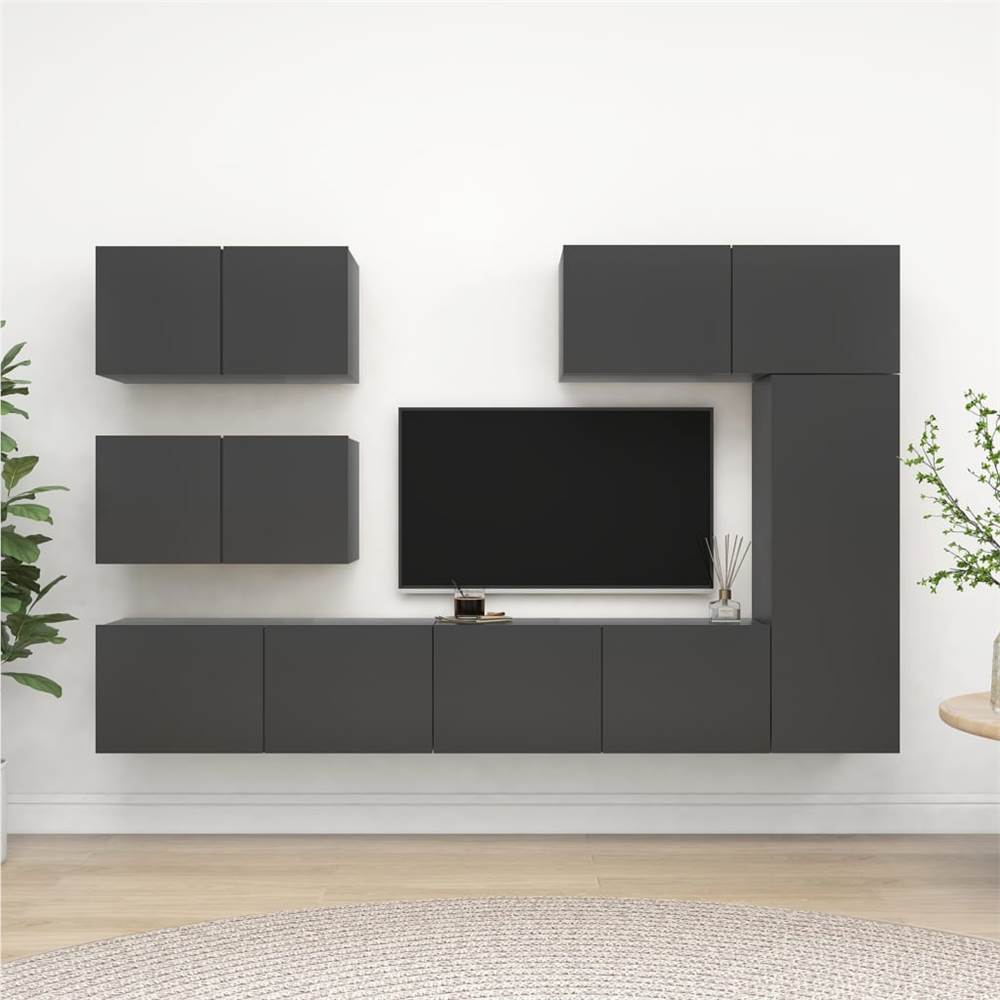 

6 Piece TV Cabinet Set Grey Chipboard