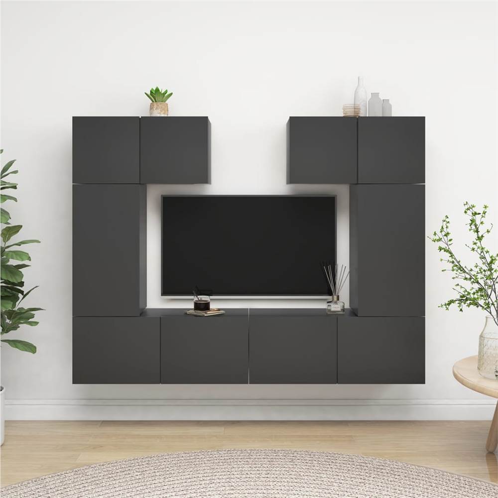 

6 Piece TV Cabinet Set Grey Chipboard