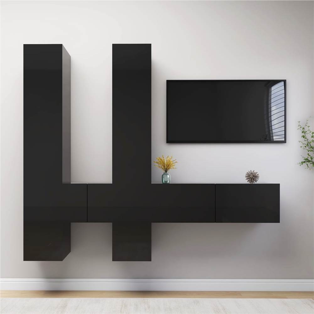 

6 Piece TV Cabinet Set High Gloss Black Chipboard