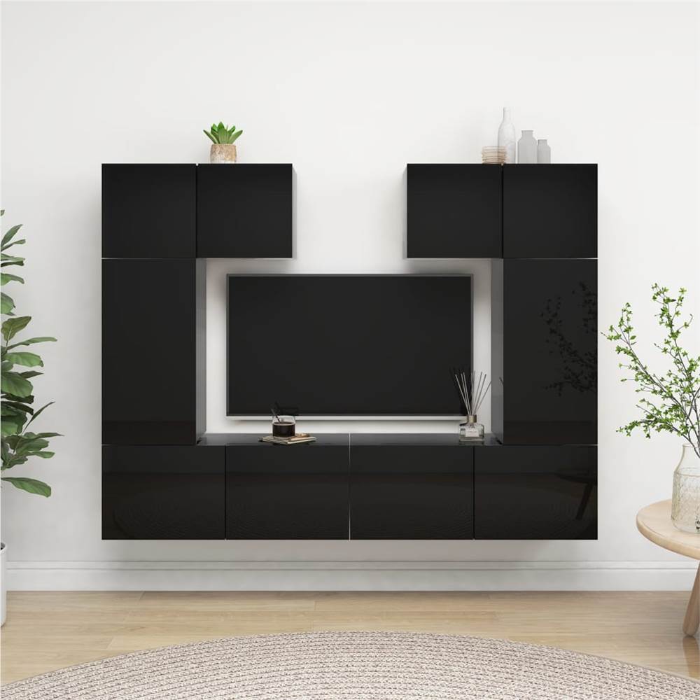 

6 Piece TV Cabinet Set High Gloss Black Chipboard