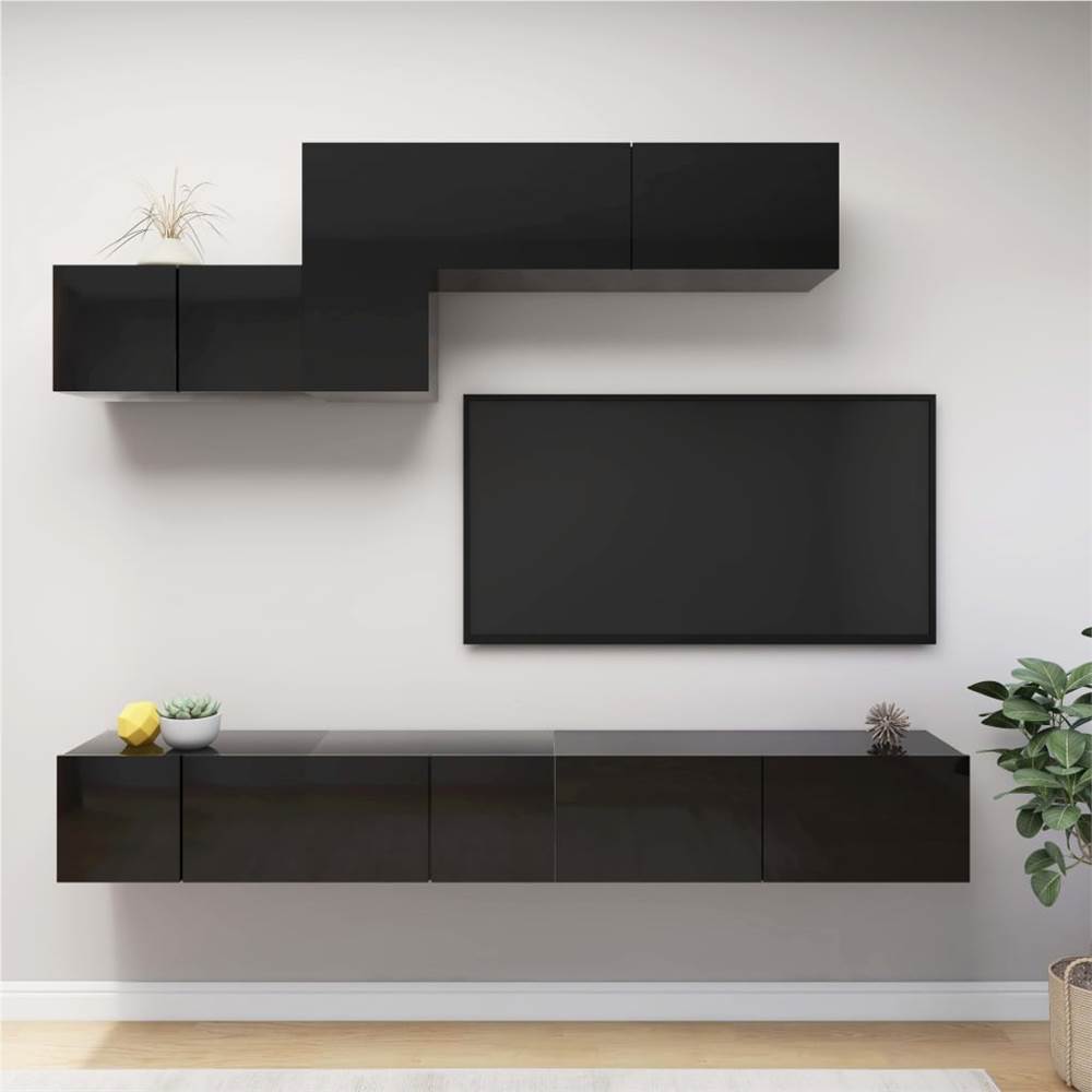 

6 Piece TV Cabinet Set High Gloss Black Chipboard