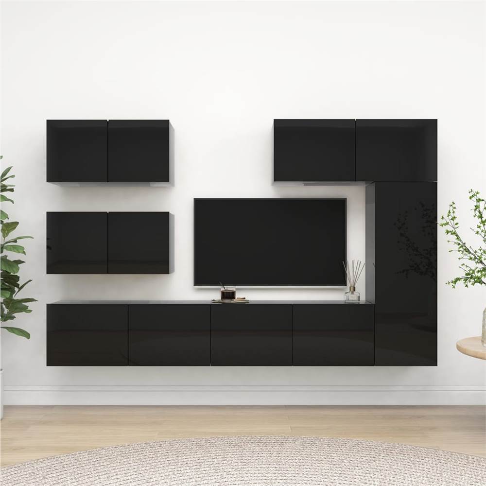 

6 Piece TV Cabinet Set High Gloss Black Chipboard