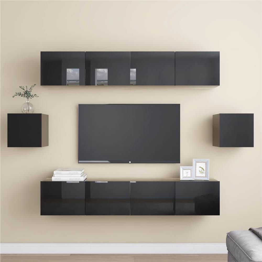 

6 Piece TV Cabinet Set High Gloss Black Chipboard