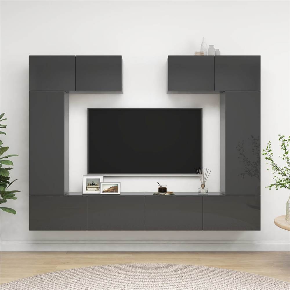 

6 Piece TV Cabinet Set High Gloss Grey Chipboard