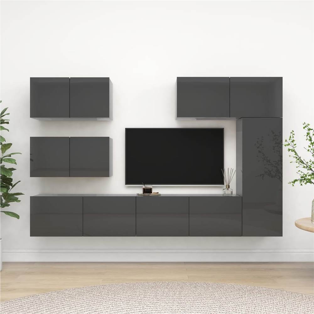 

6 Piece TV Cabinet Set High Gloss Grey Chipboard