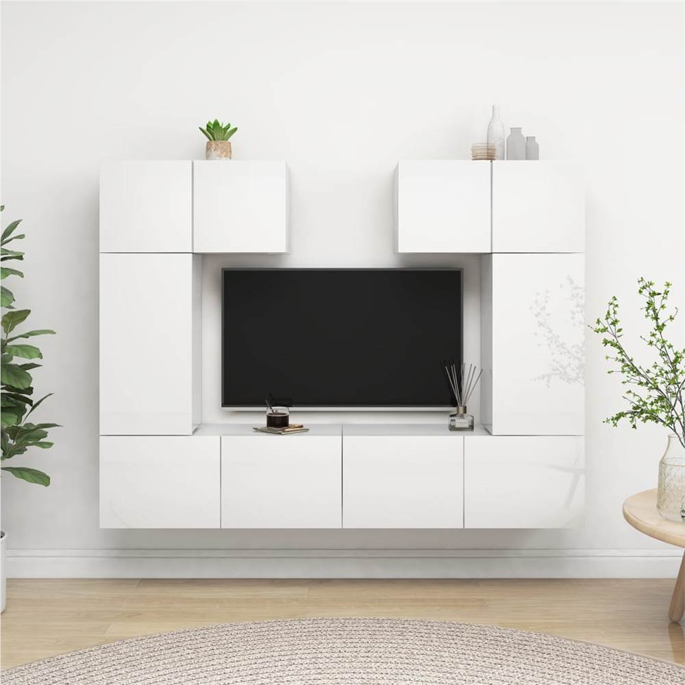 6 Piece TV Cabinet Set High Gloss White Chipboard