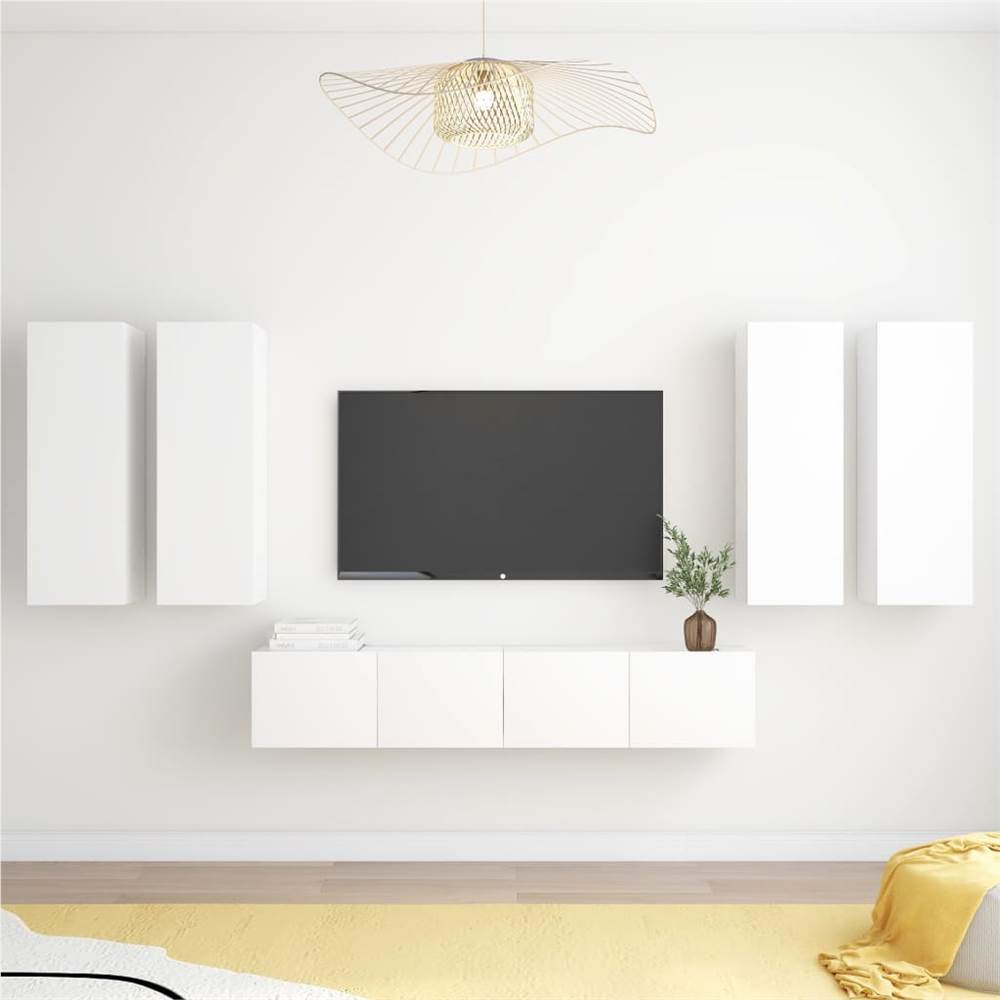

6 Piece TV Cabinet Set White Chipboard