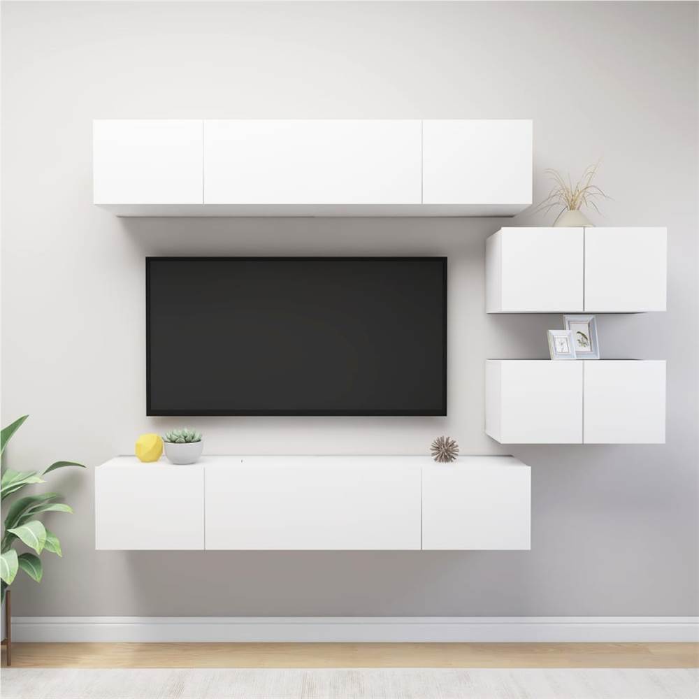 

6 Piece TV Cabinet Set White Chipboard