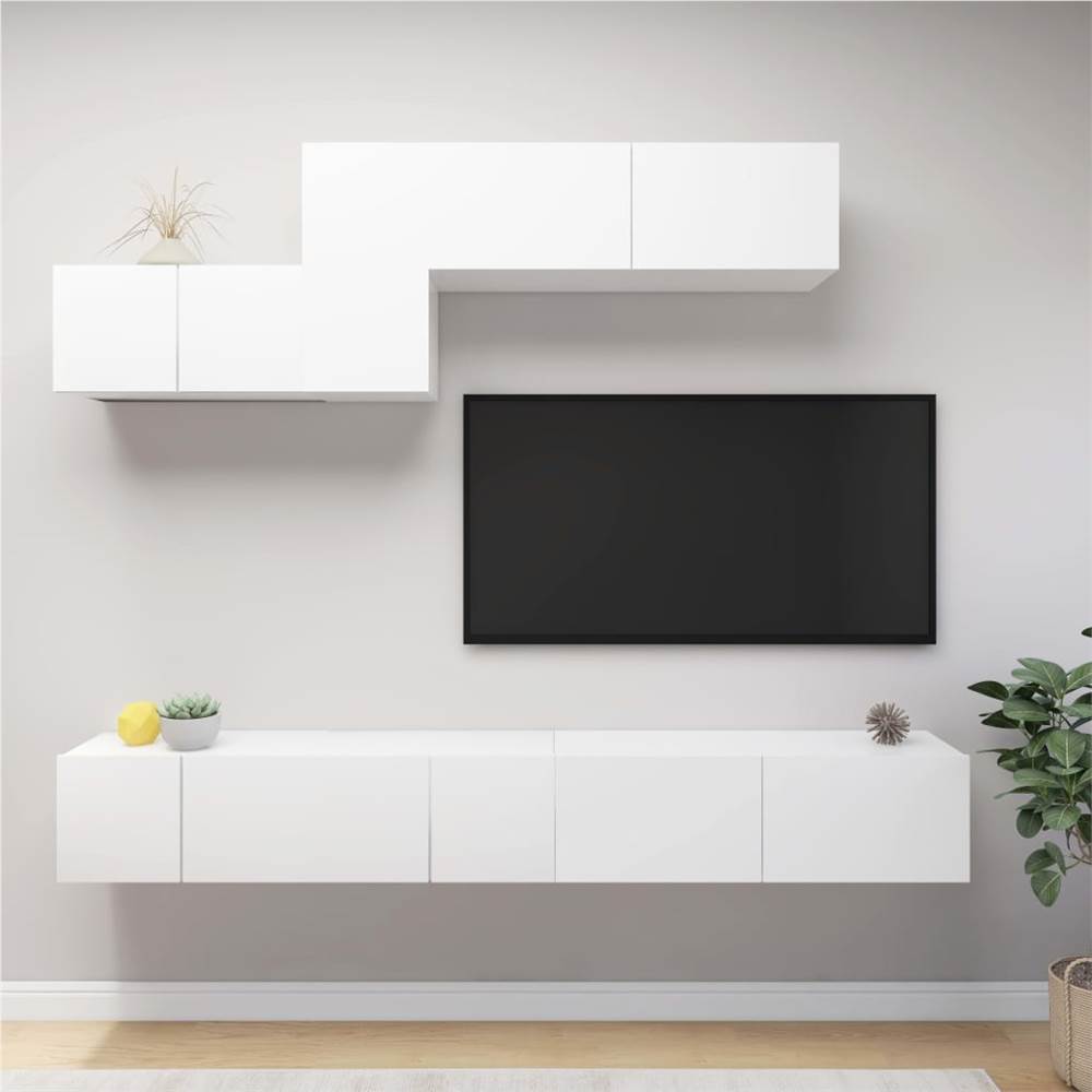 

6 Piece TV Cabinet Set White Chipboard