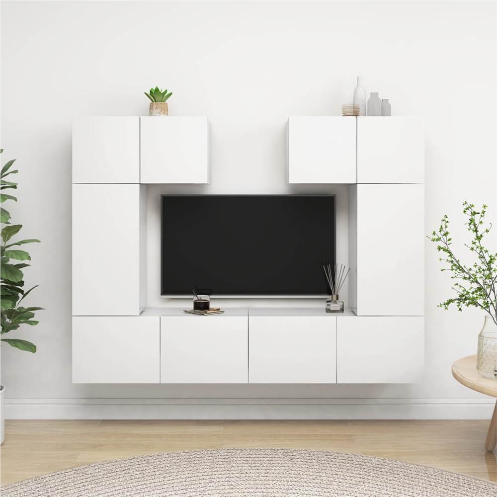 

6 Piece TV Cabinet Set White Chipboard