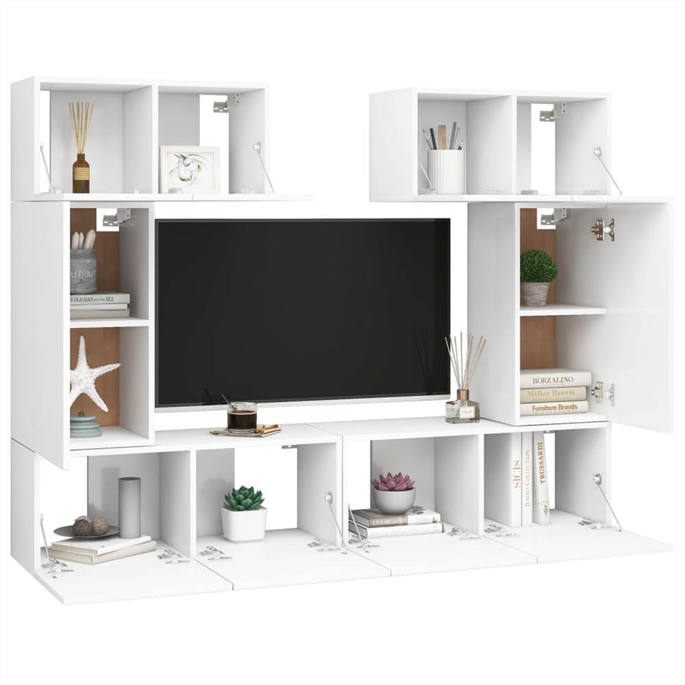 6 Piece TV Cabinet Set White Chipboard 14 6 Piece TV Cabinet Set White Chipboard