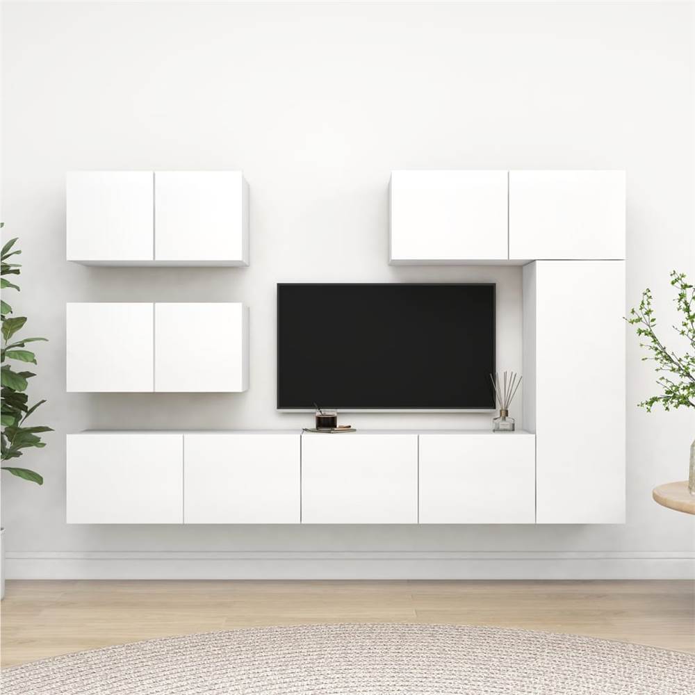 

6 Piece TV Cabinet Set White Chipboard