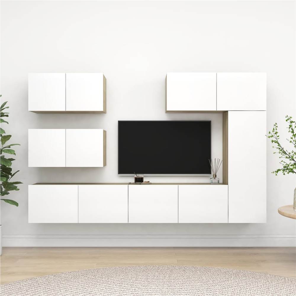 

6 Piece TV Cabinet Set White and Sonoma Oak Chipboard