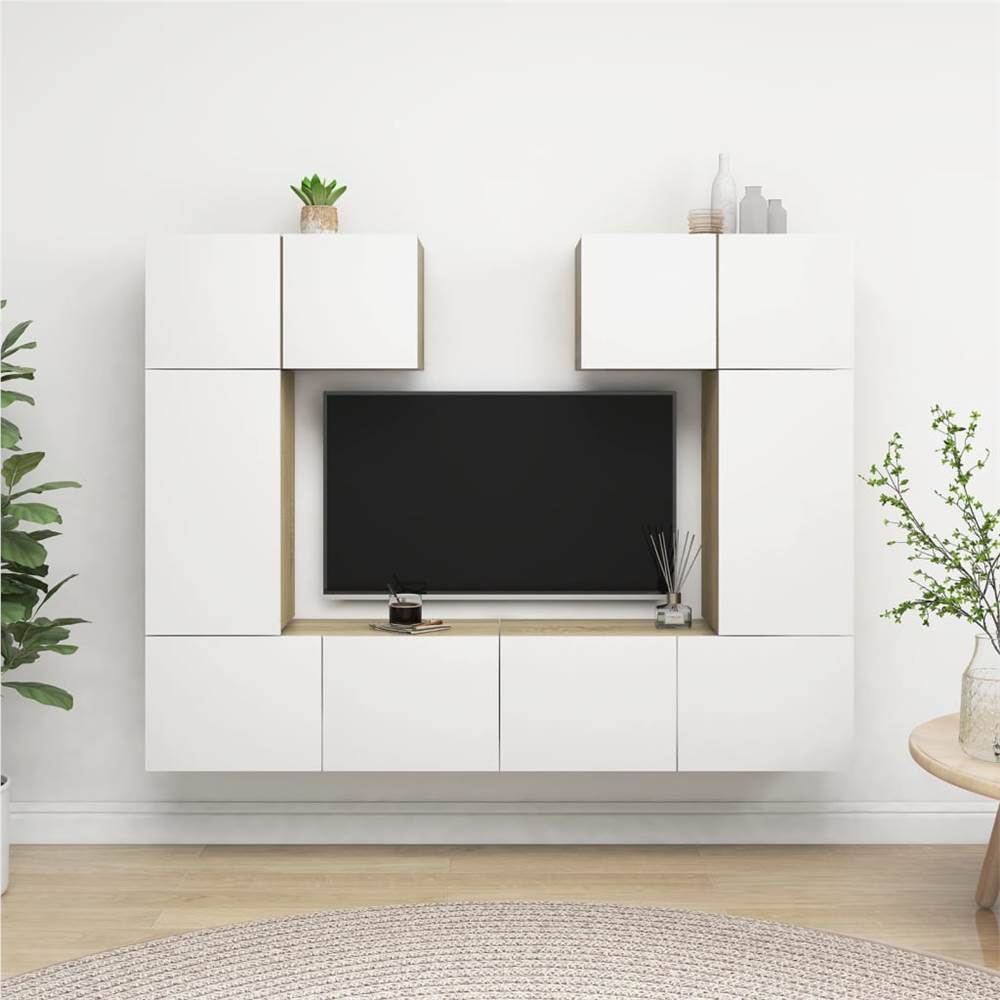 

6 Piece TV Cabinet Set White and Sonoma Oak Chipboard