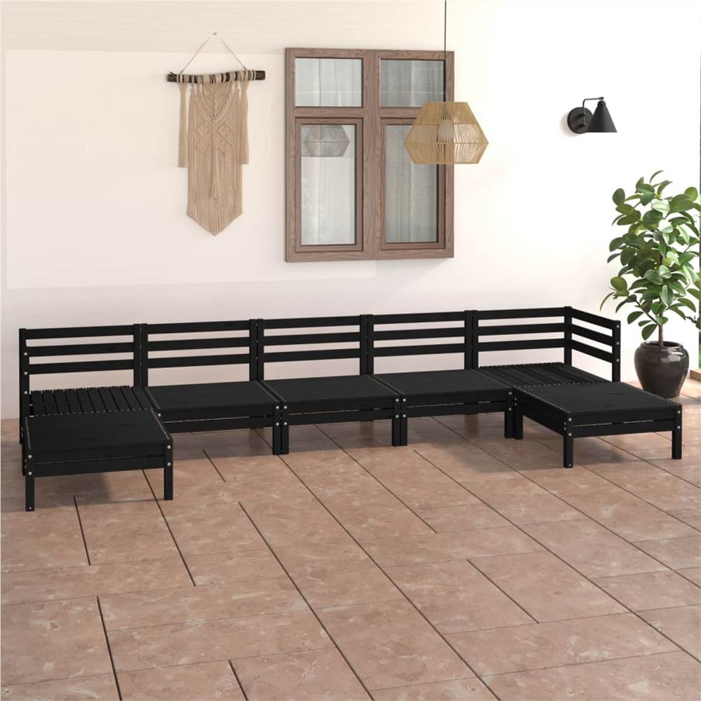 

7 Piece Garden Lounge Set Black Solid Pinewood
