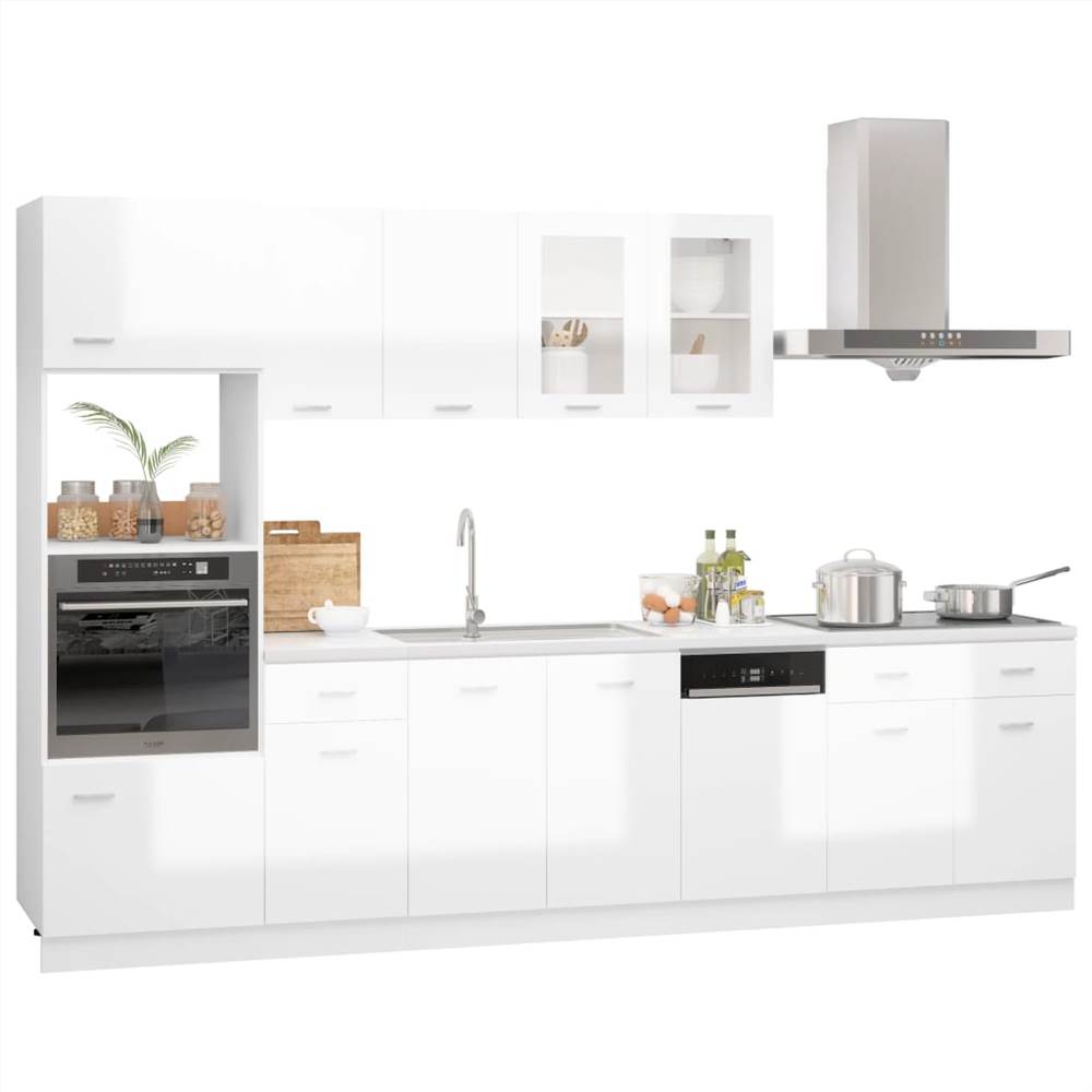 7 Piece Kitchen Cabinet Set High Gloss White Chipboard