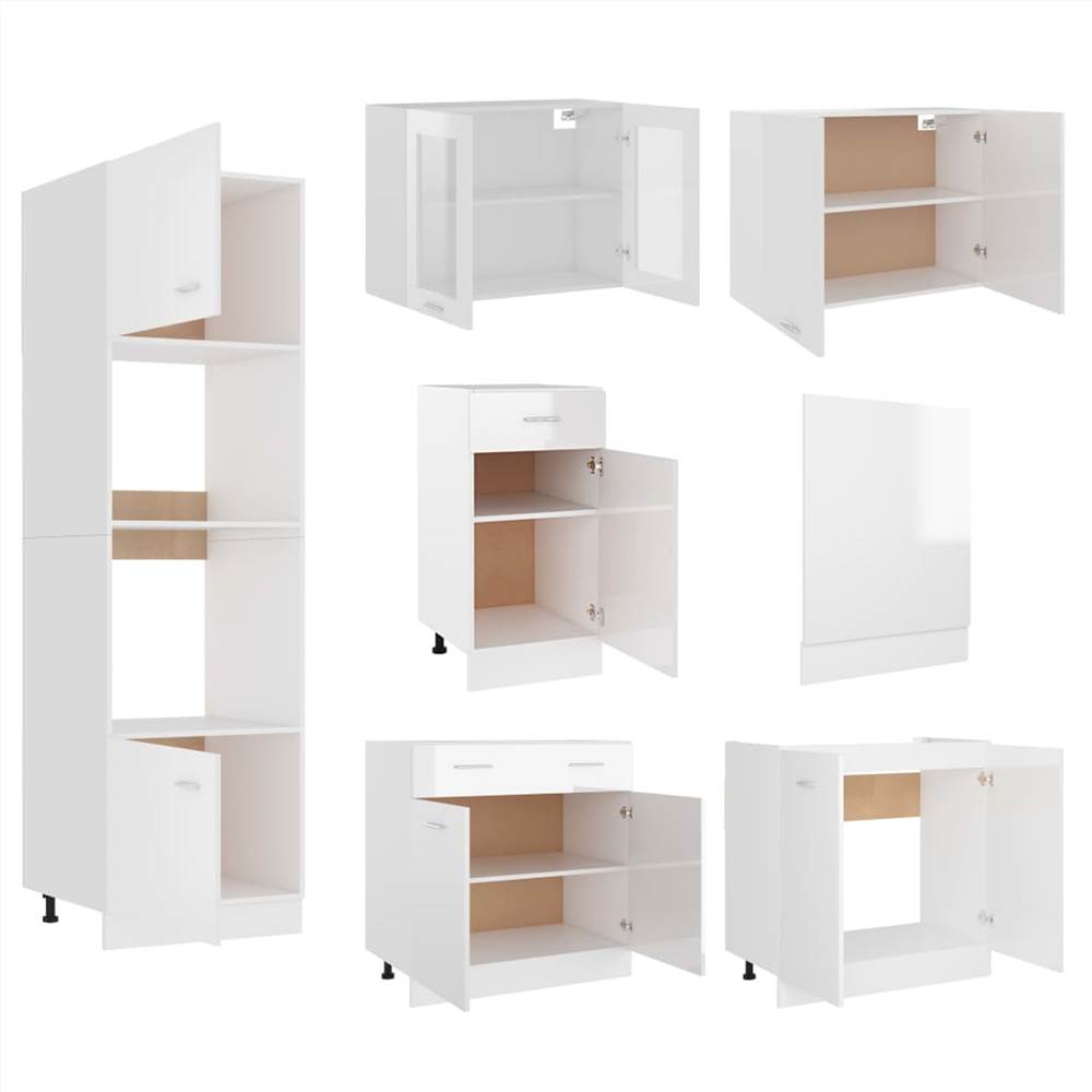7 Piece Kitchen Cabinet Set High Gloss White Chipboard