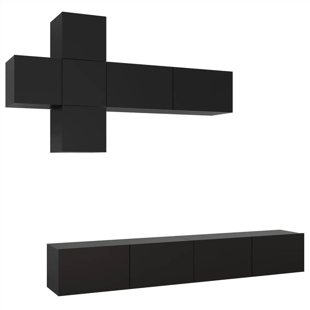 7 Piece TV Cabinet Set Black Chipboard