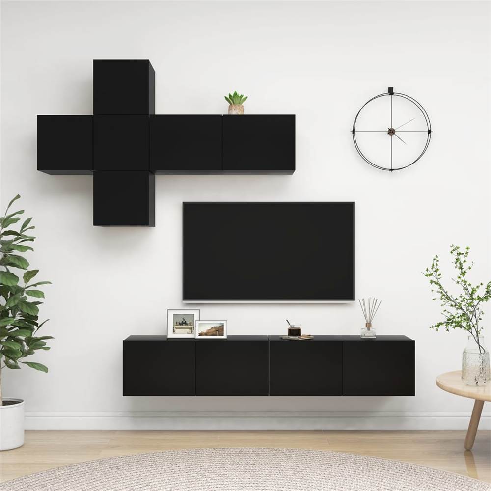 

7 Piece TV Cabinet Set Black Chipboard