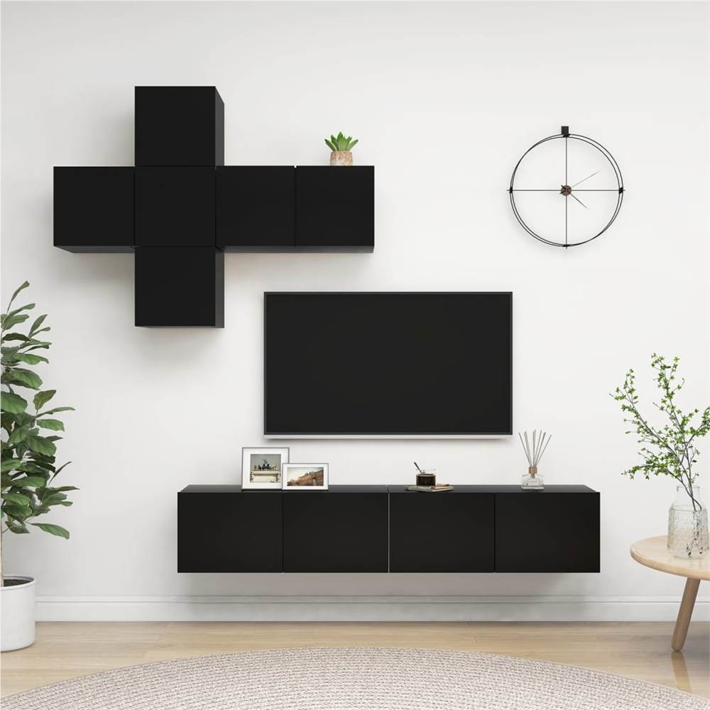 

7 Piece TV Cabinet Set Black Chipboard