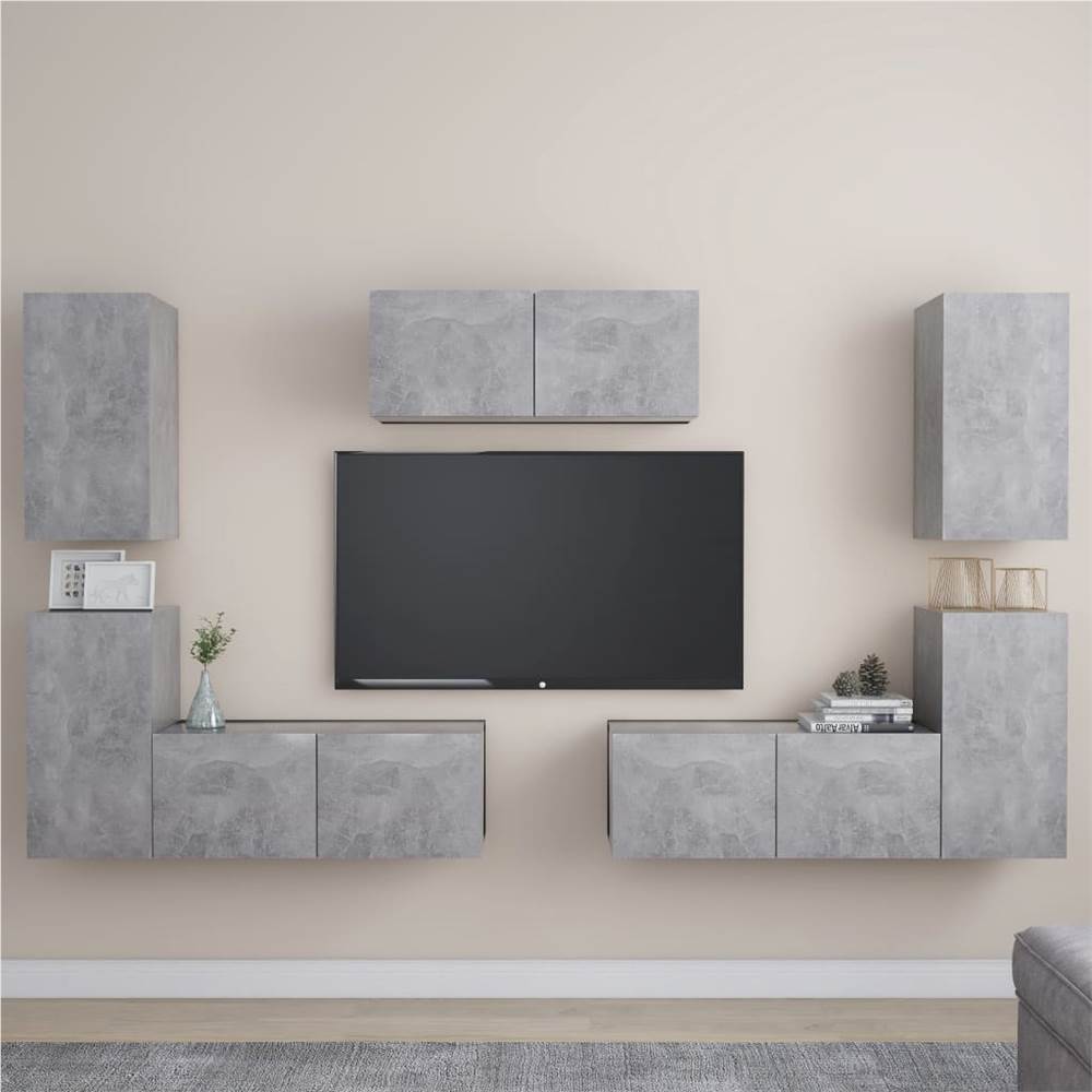 

7 Piece TV Cabinet Set Concrete Grey Chipboard