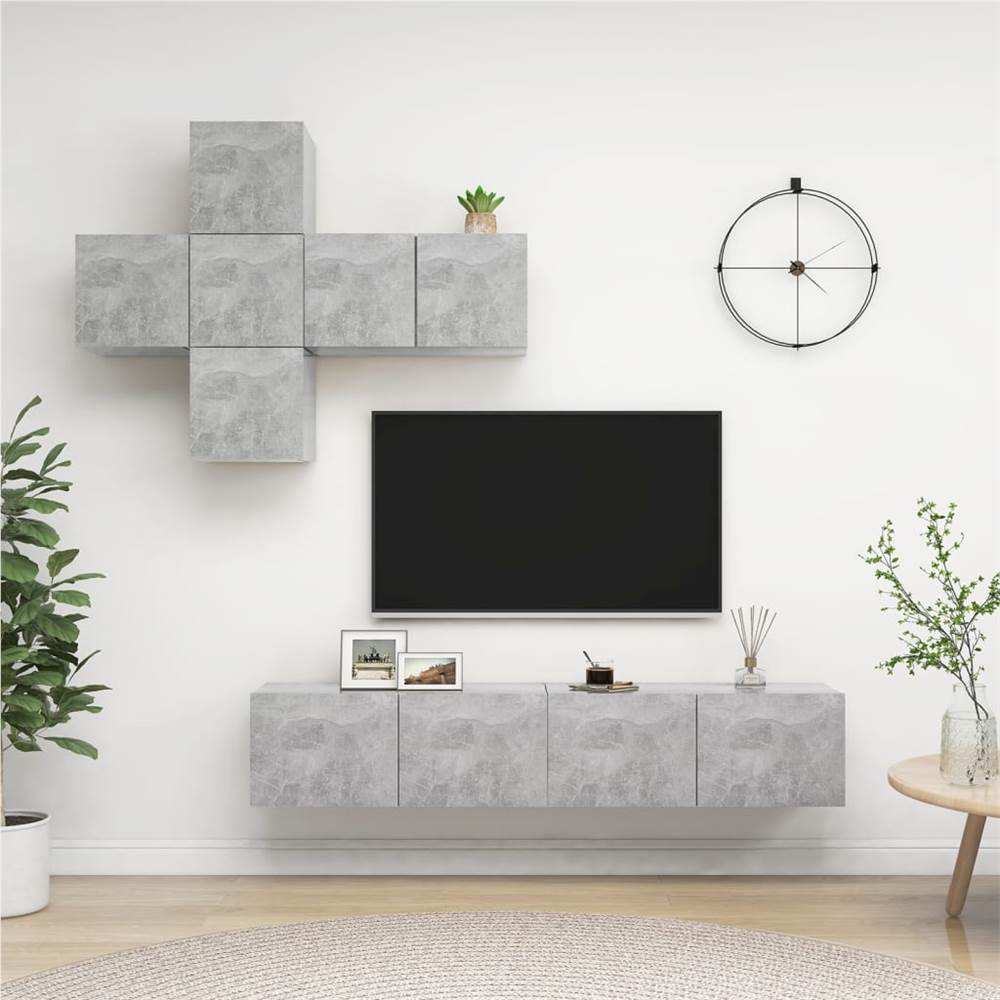 

7 Piece TV Cabinet Set Concrete Grey Chipboard