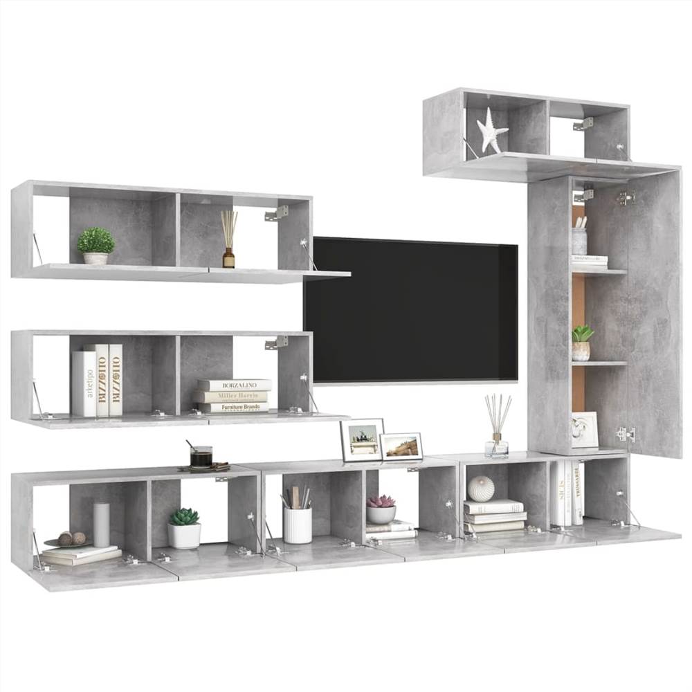 7 Piece TV Cabinet Set Concrete Grey Chipboard