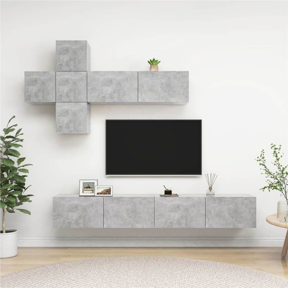 

7 Piece TV Cabinet Set Concrete Grey Chipboard