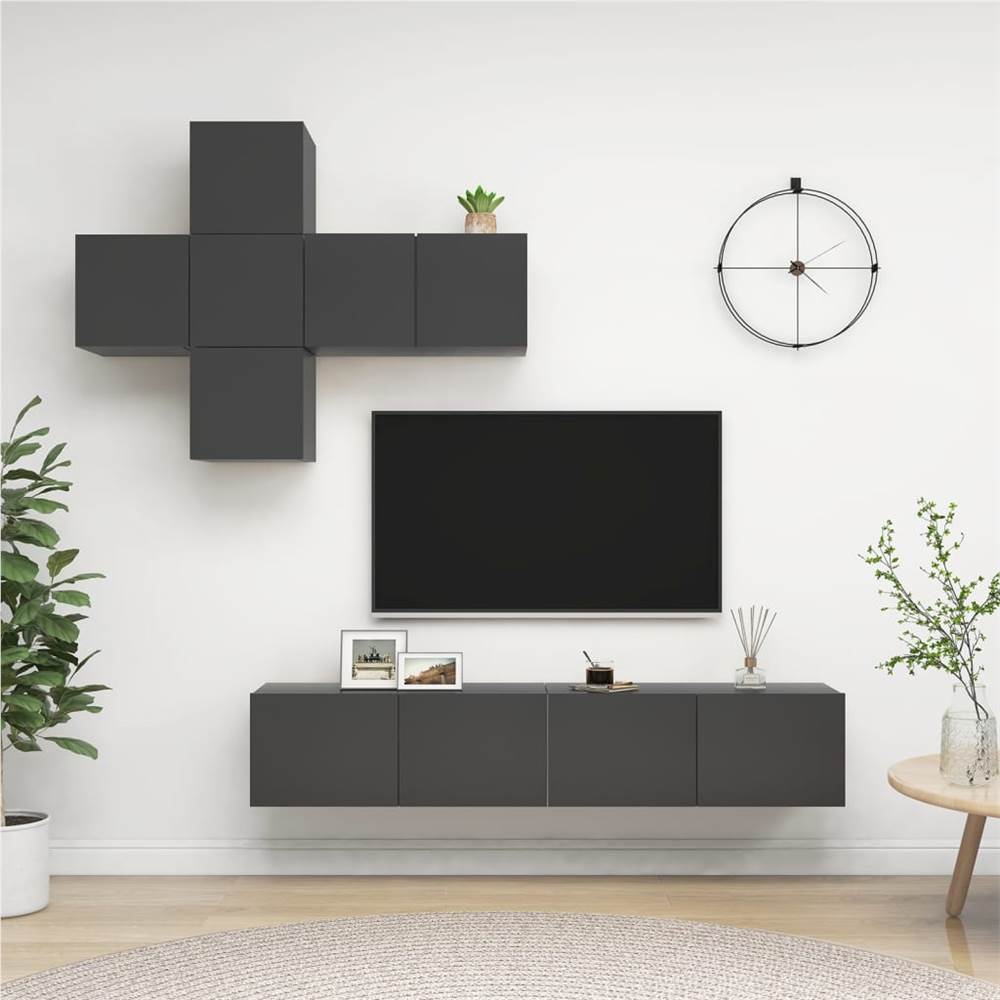 

7 Piece TV Cabinet Set Grey Chipboard