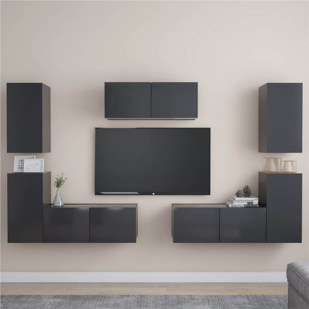 

7 Piece TV Cabinet Set Grey Chipboard