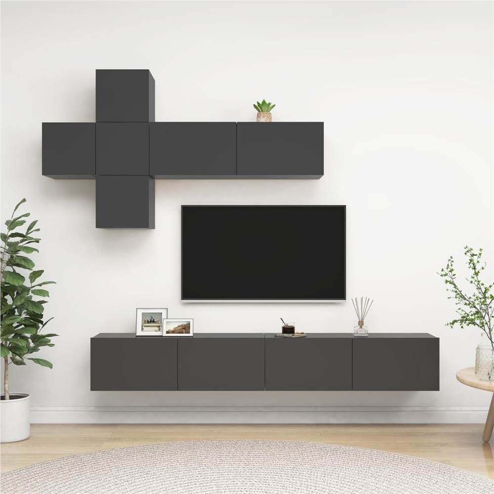 

7 Piece TV Cabinet Set Grey Chipboard