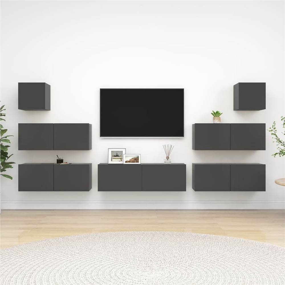 

7 Piece TV Cabinet Set Grey Chipboard