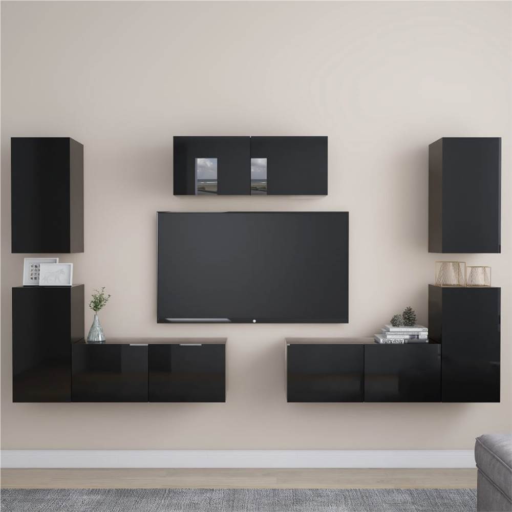 

7 Piece TV Cabinet Set High Gloss Black Chipboard