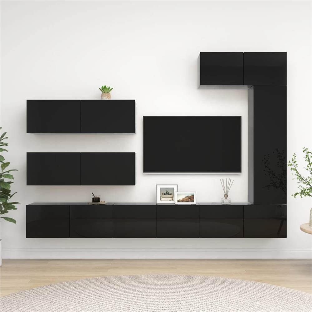 

7 Piece TV Cabinet Set High Gloss Black Chipboard