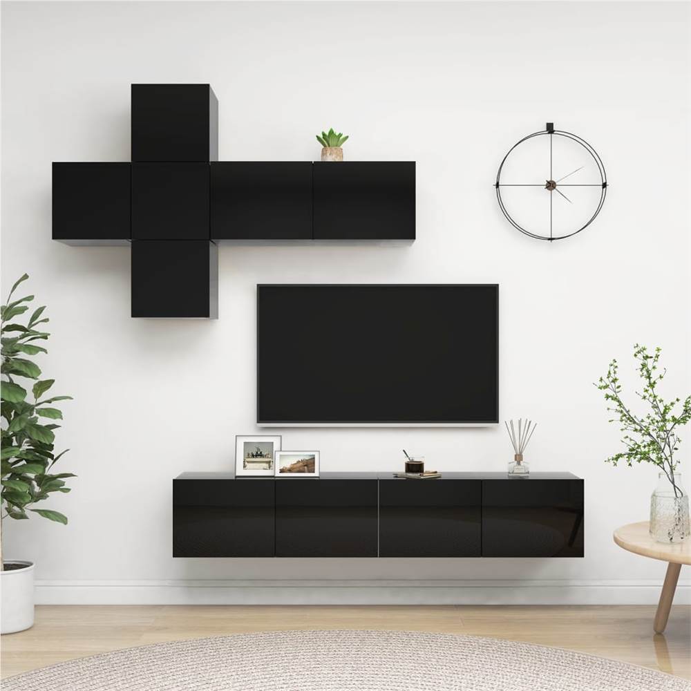 

7 Piece TV Cabinet Set High Gloss Black Chipboard