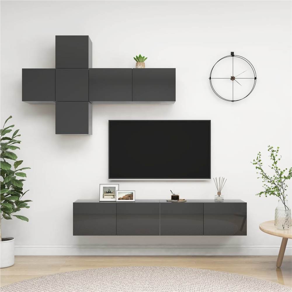 

7 Piece TV Cabinet Set High Gloss Grey Chipboard