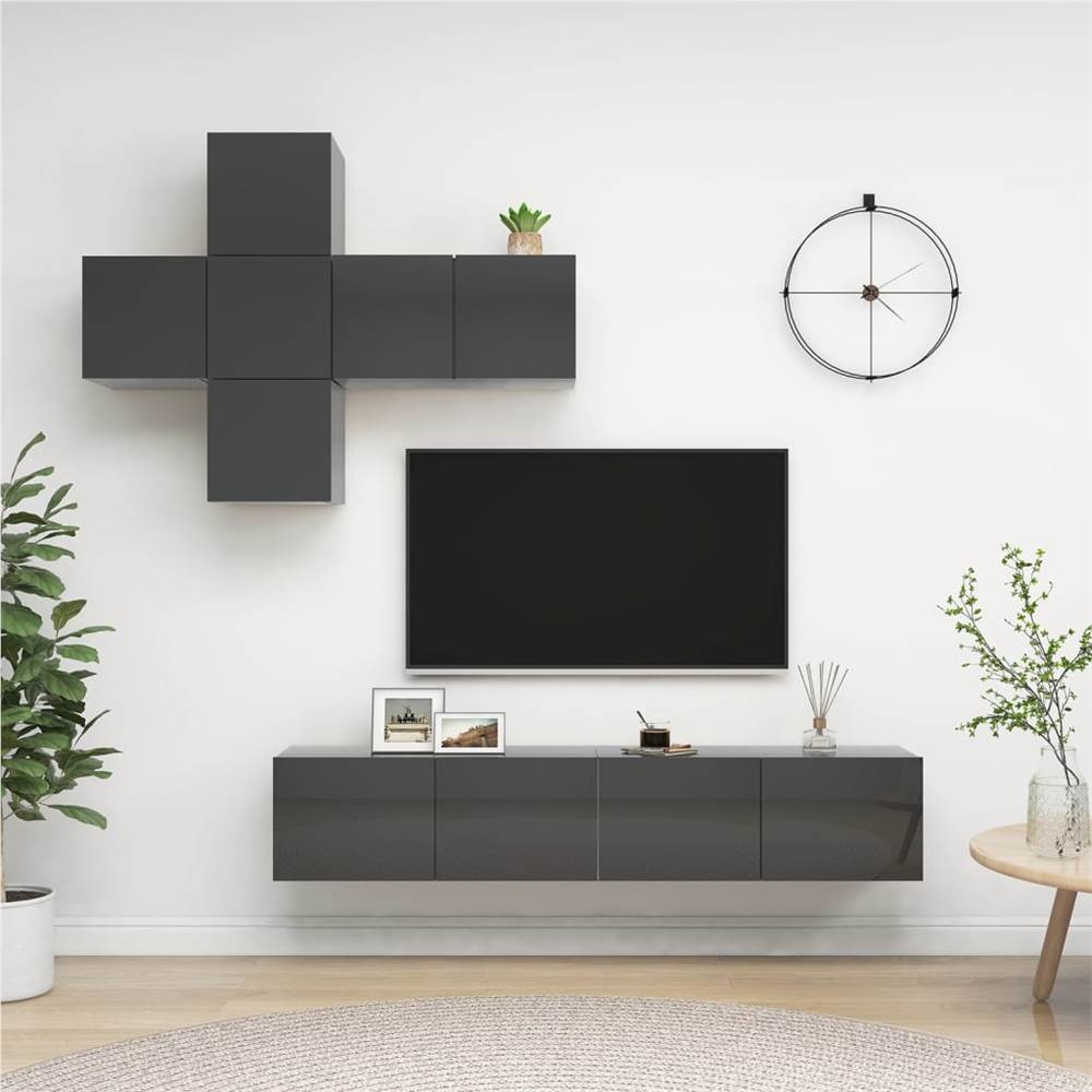 

7 Piece TV Cabinet Set High Gloss Grey Chipboard