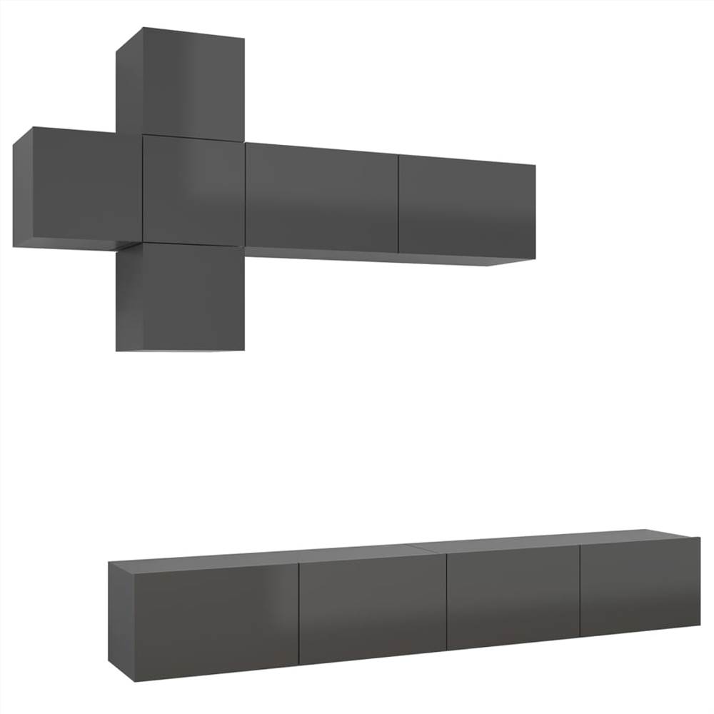 7 Piece TV Cabinet Set High Gloss Grey Chipboard