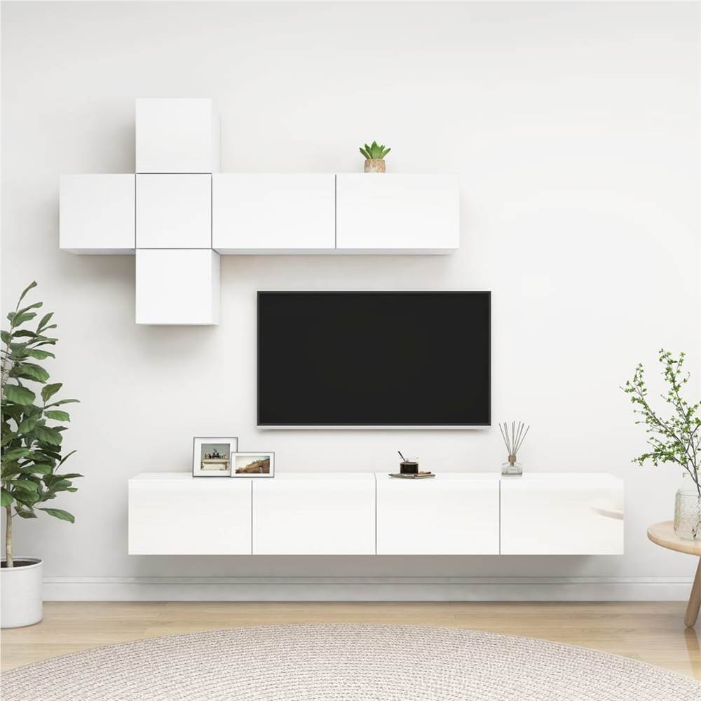 

7 Piece TV Cabinet Set High Gloss White Chipboard