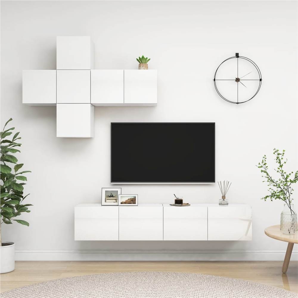 7 Piece TV Cabinet Set High Gloss White Chipboard