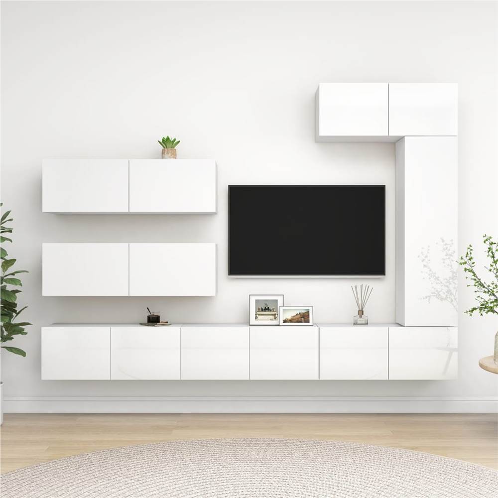 

7 Piece TV Cabinet Set High Gloss White Chipboard