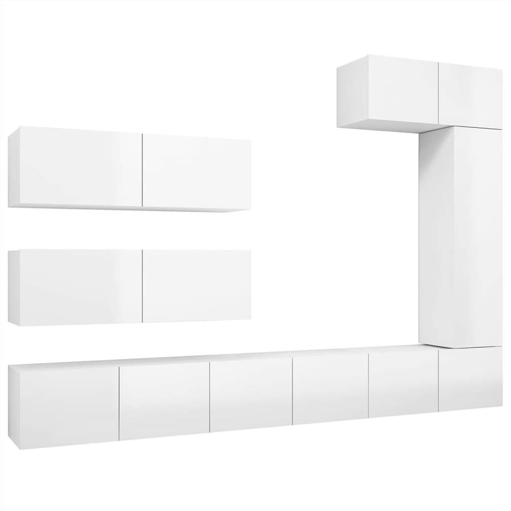 7 Piece TV Cabinet Set High Gloss White Chipboard