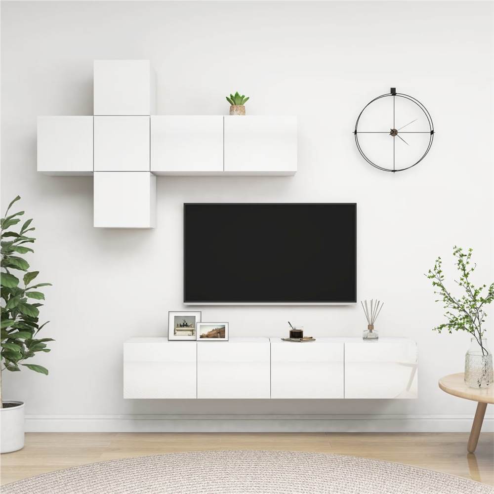 

7 Piece TV Cabinet Set High Gloss White Chipboard