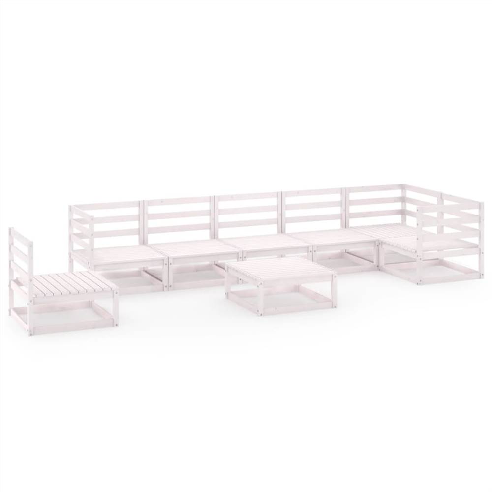 

8 Piece Garden Lounge Set White Solid Pinewood