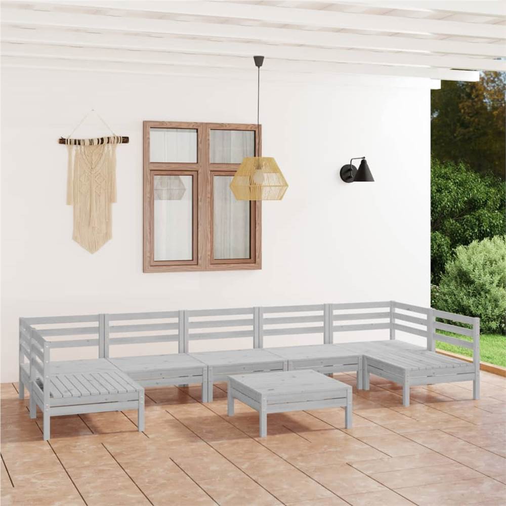 

8 Piece Garden Lounge Set White Solid Pinewood