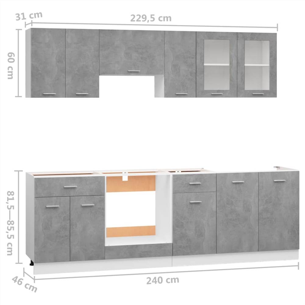 8 Piece Kitchen Cabinet Set Concrete Grey Chipboard